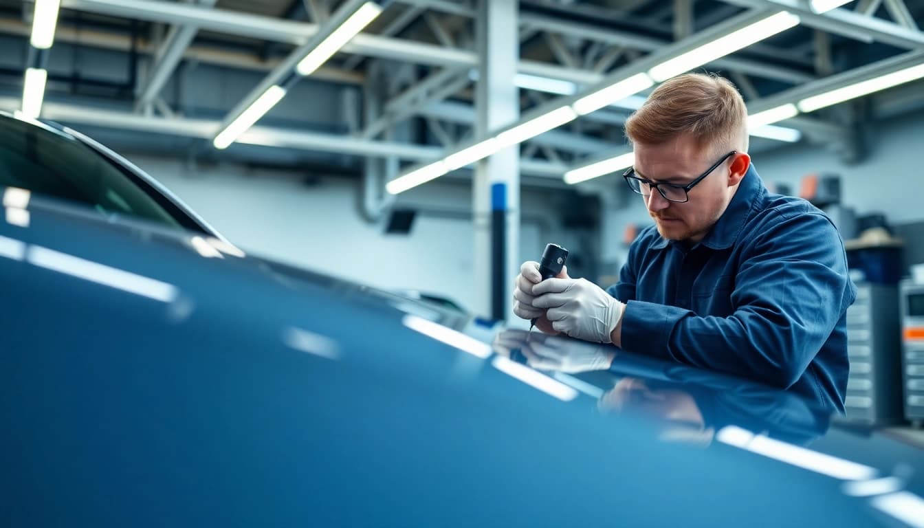 Spot Repair München – Techniker führt präzise Lackreparatur an Fahrzeug durch.