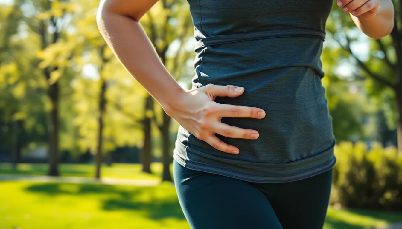 Sportliche Person mit kniebandage beim Training im Freien, die Komfort und Unterstützung vermittelt.