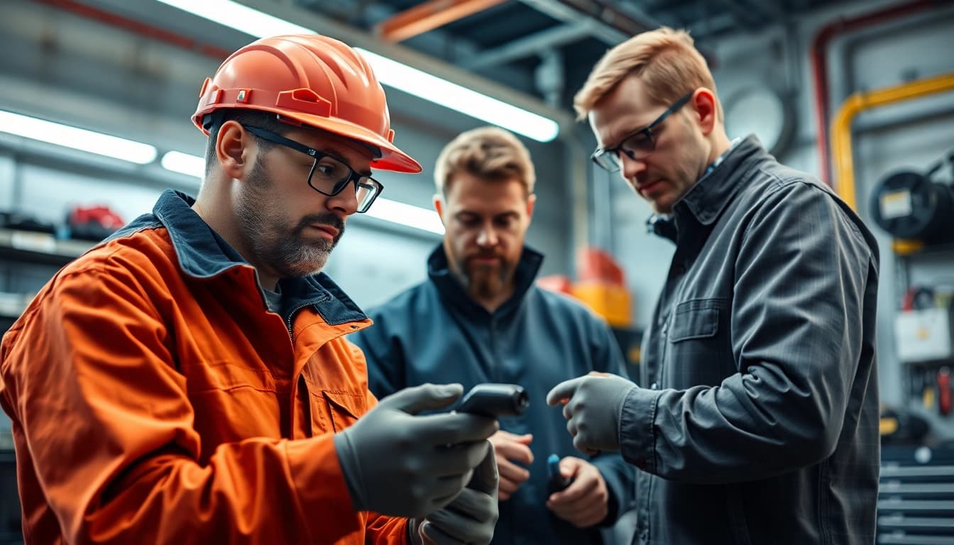 Fachleute führen eine DGUV V3 Prüfung an elektrischen Geräten durch.