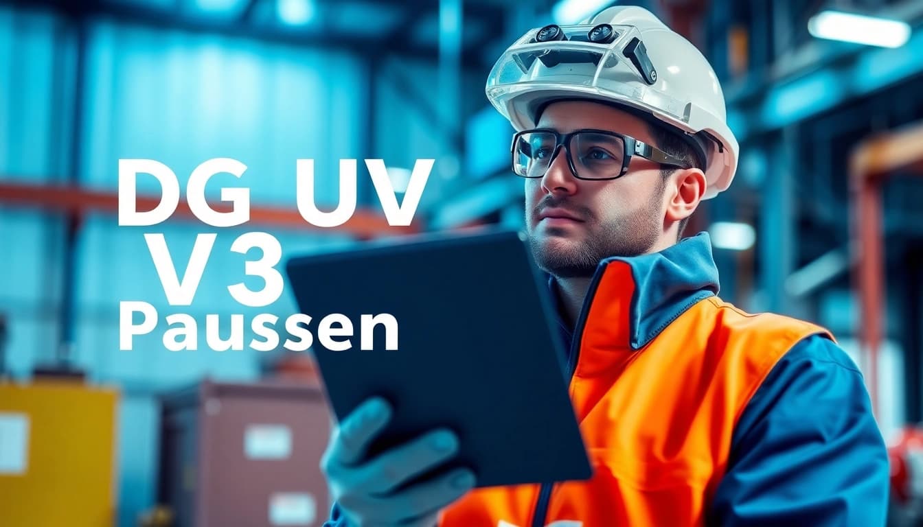 Conducting a DGUV V3 Prüfung in a safe industrial environment with clear safety measures.
