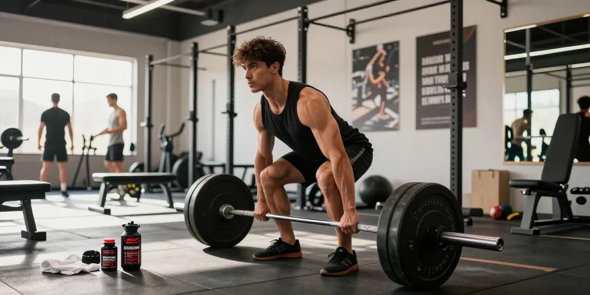 Kraftsportler hebt Gewichte in einem Fitnessstudio und repräsentiert den Fokus von Steroidshop auf anabolen Nahrungsergänzungsmitteln für den Muskelaufbau.