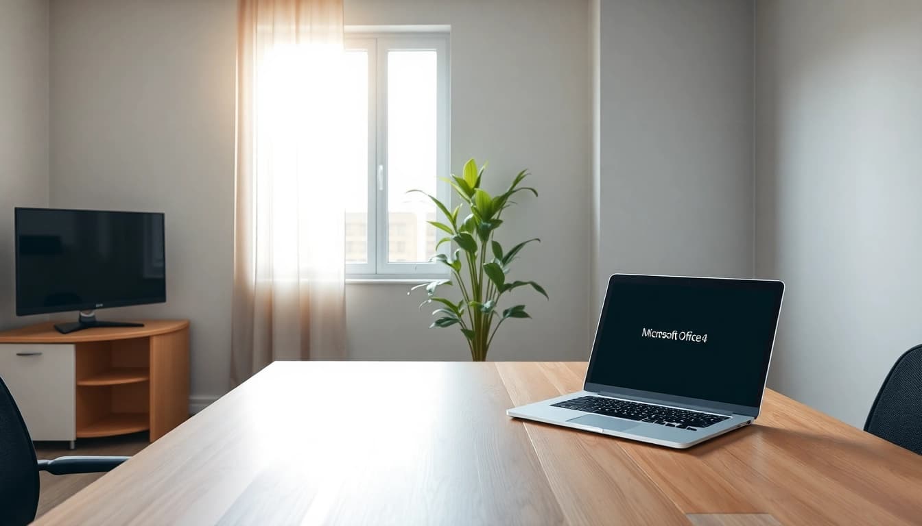 Nutzen Sie die Office 2024 Dauerlizenz in einer modernen Büro-Umgebung mit Laptops und PCs.