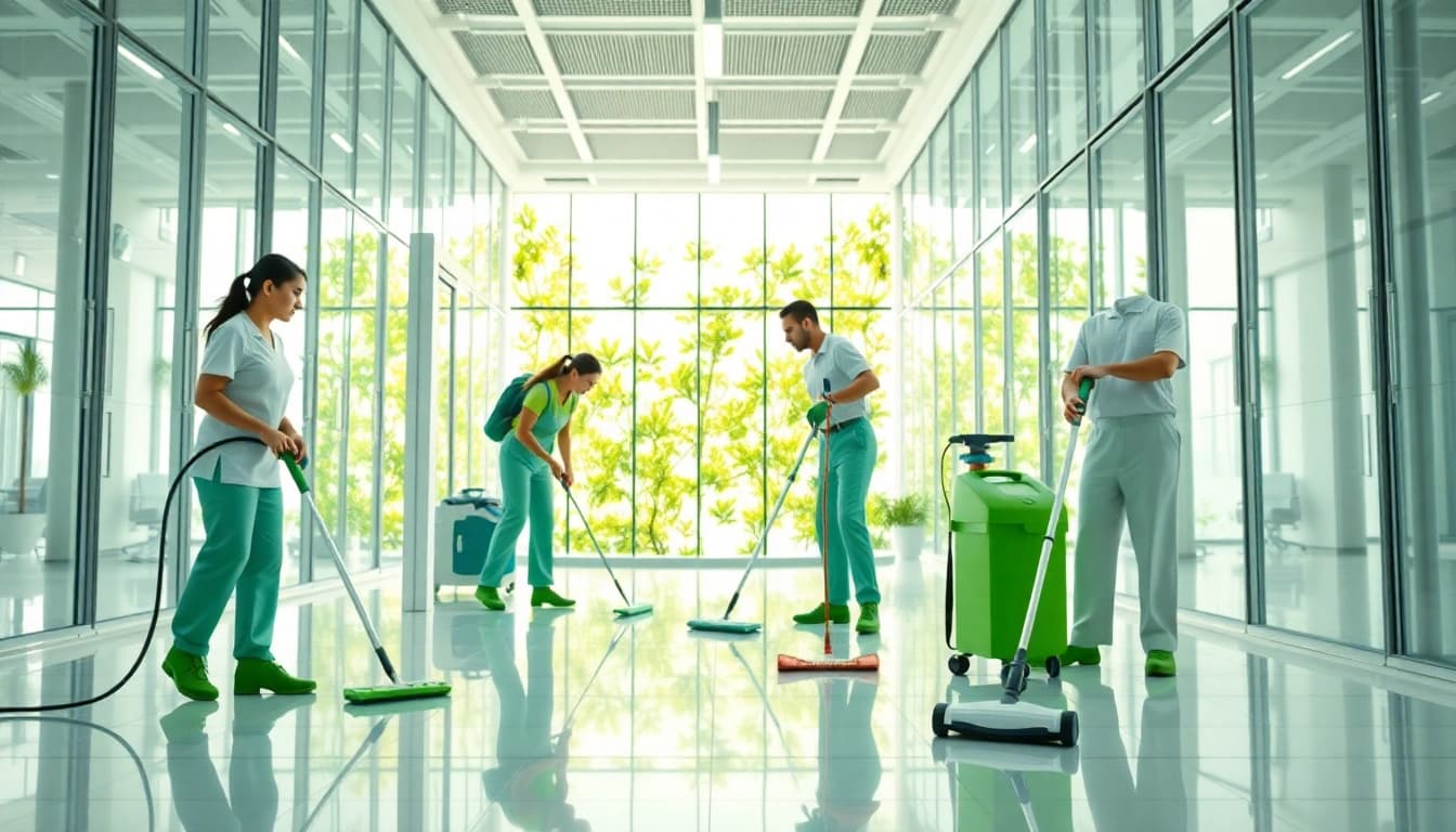 Effiziente Gebäudereinigung Ulm durch ein professionelles Team in einem modernen Büro.