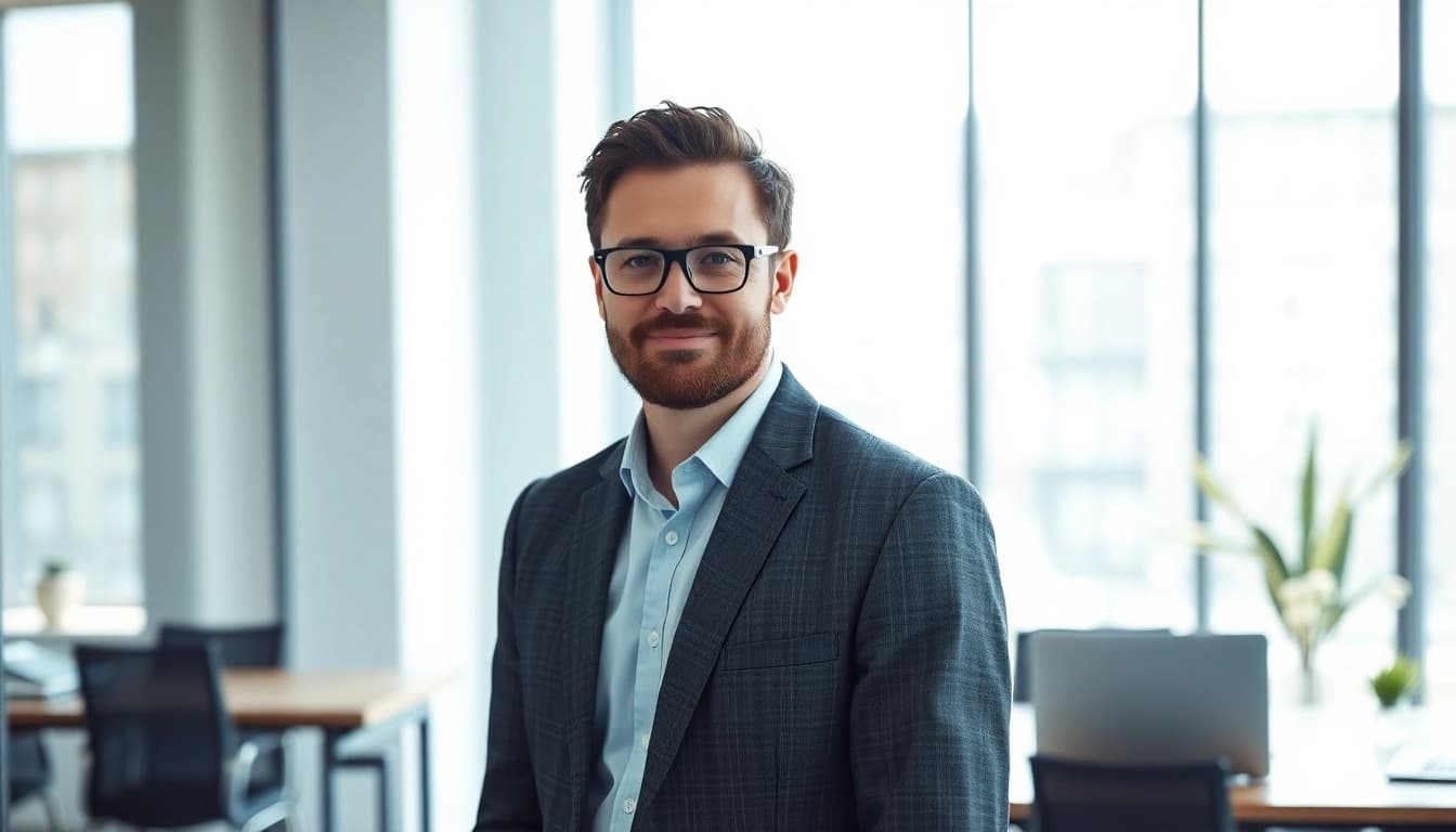 Headhunter IT interviewt Kandidaten in einem modernen Büro mit Laptop.