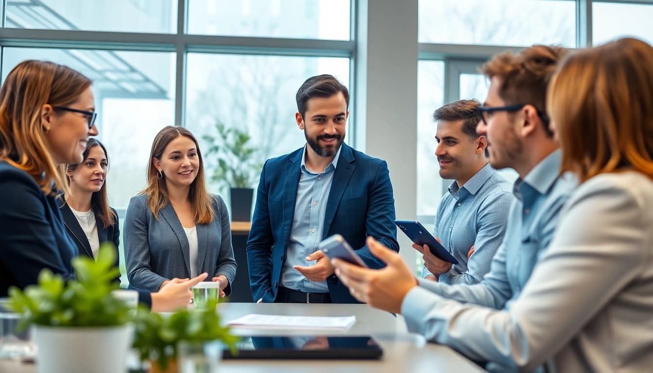 Der Businessfotograf München fängt eine professionelle Besprechung in modernem Büro ein.