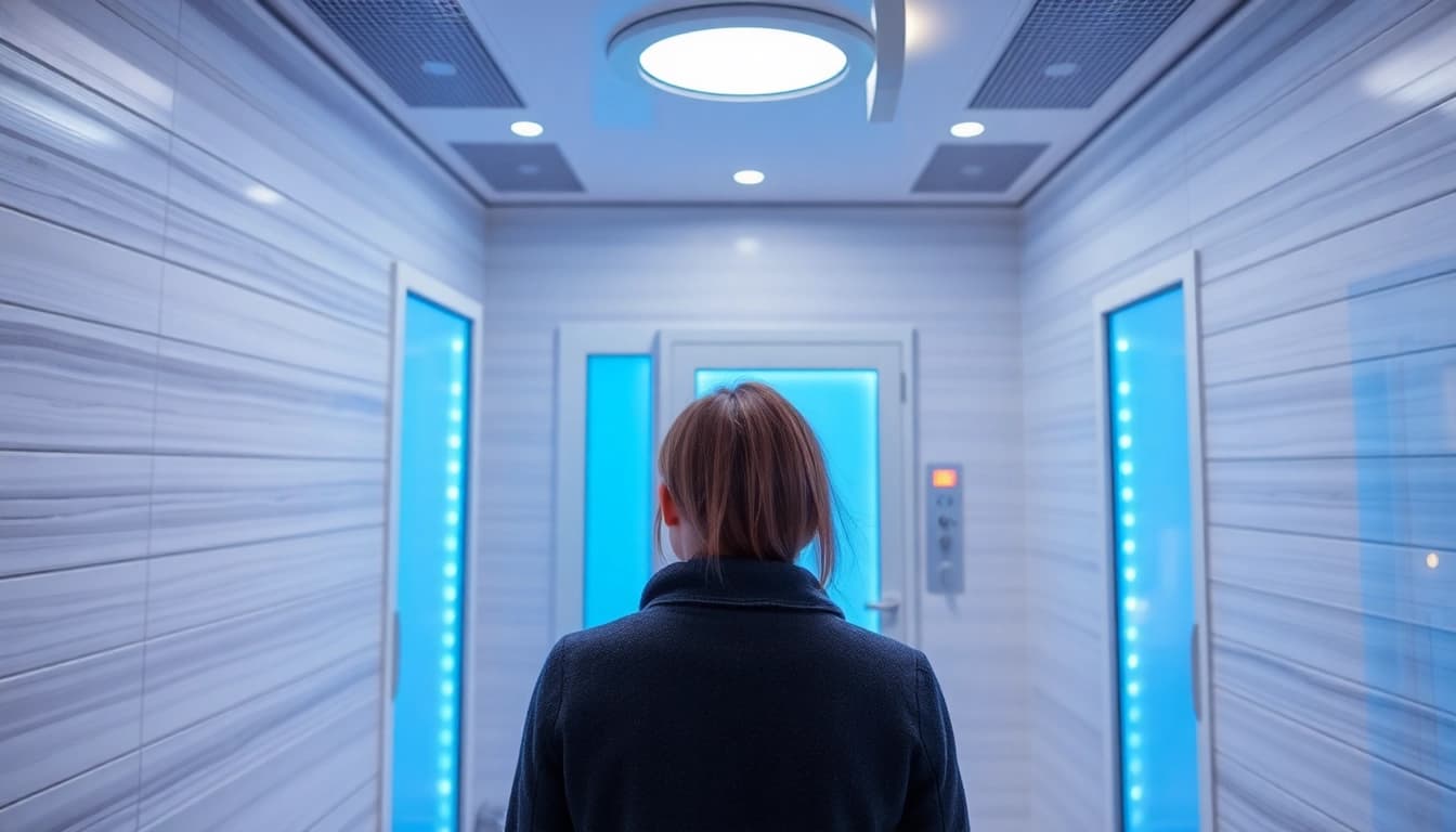 Kältekammer: Eine einladende Therapiestation für die Anwendung von Kryotherapie für maximale Regeneration.