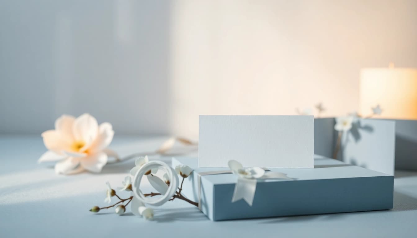 Elegante Trauerkarten mit sanften Farben und Blumenmotiven gestalten.