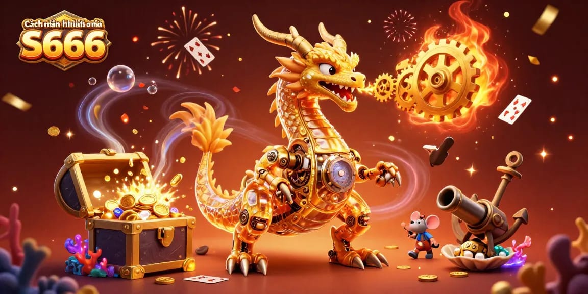 Cách nhận khuyến mãi nạp đầu S666 with a golden dragon and exciting casino elements creating a vibrant scene.
