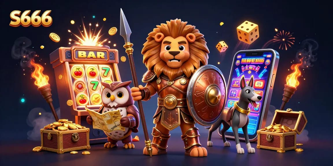 Spin and win with S666's exciting slot games, showcasing vibrant casino elements.
