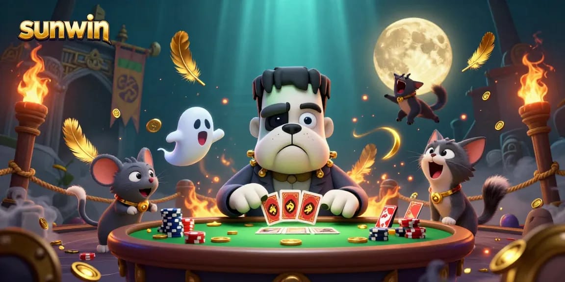 Play exciting casino games with sunwin at this vibrant, animated illustration featuring unique characters.
