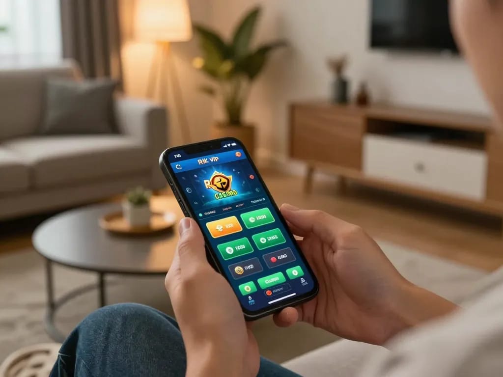 Experience the excitement of Rik vip gaming through mobile gameplay in a cozy setting