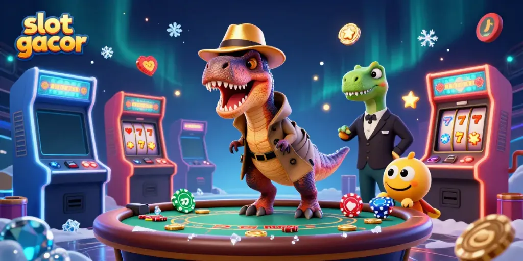 Engaging gameplay at slot gacor with dinosaurs, revealing jackpots and vibrant casino elements.