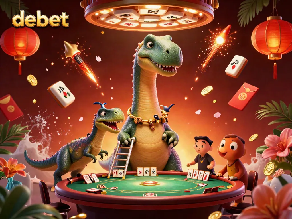 Experience the vibrant debet casino scene with dynamic creatures and game elements in a colorful atmosphere.