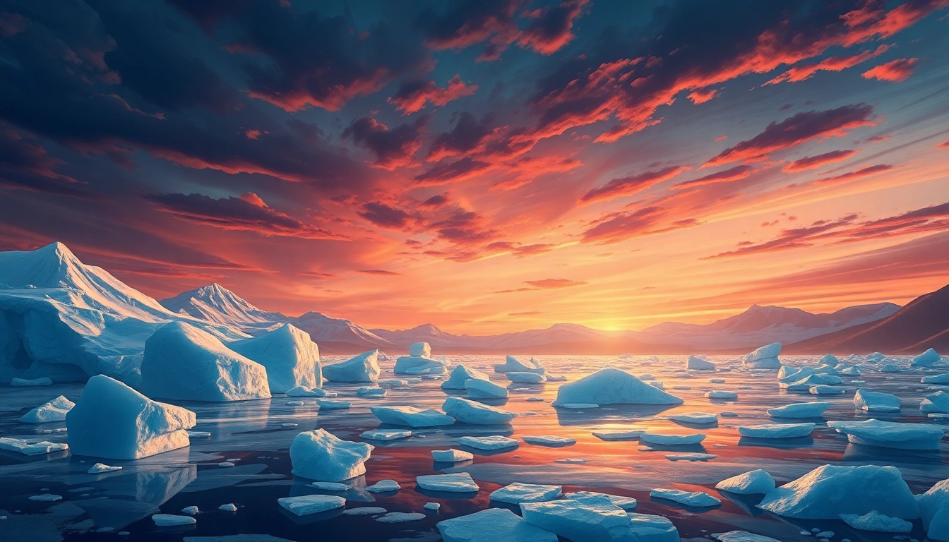 Klima-Illustration, die schmelzende Gletscher darstellt und die Auswirkungen des Klimawandels betont.