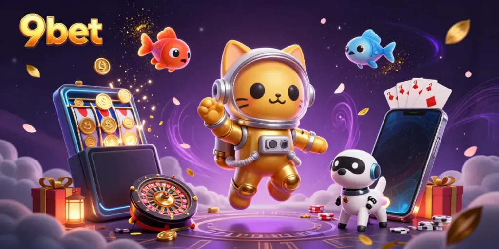 Experience thrilling gameplay at 9bet with spinning slots and golden coins erupting!