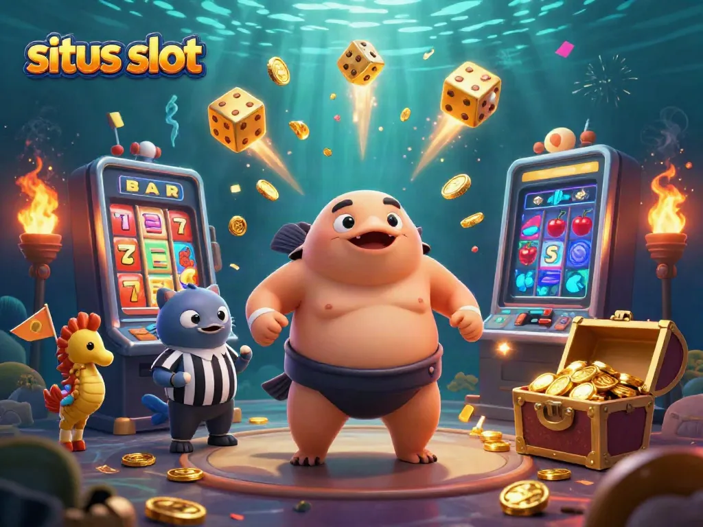 Experience the excitement of situs slot with a vibrant underwater casino scene and dynamic gaming elements.