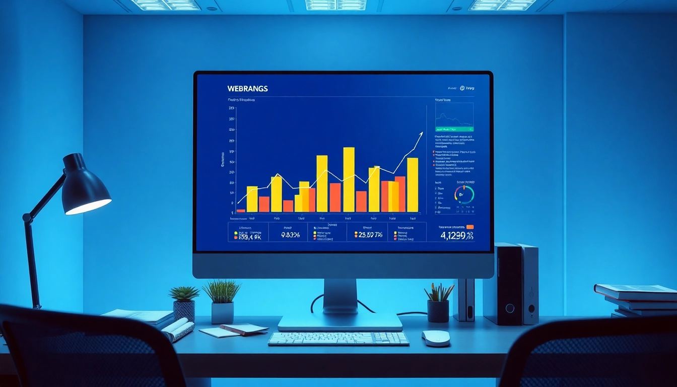 Grafik über den Web-Rang, dargestellt auf einem Computerbildschirm in einem modernen Büro.