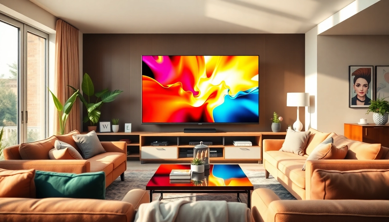 Genießen Sie iptv 12 monate in einem modernen Wohnzimmer mit lebhaften Streaming-Inhalten.