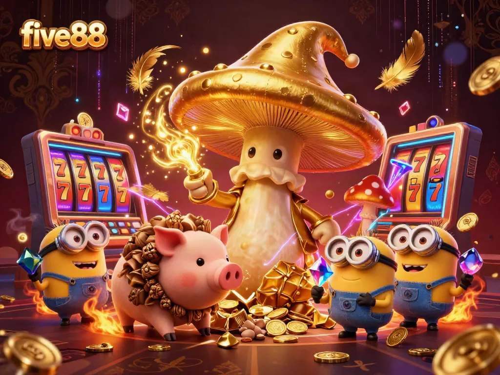 Experience thrilling casino magic with five88's golden wizard and treasure-filled world