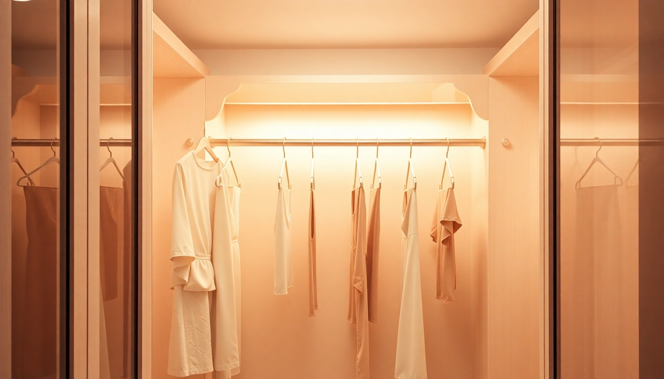 Kunststoff kleiderbügel strategisch angeordnet in einer stilvollen Garderobe mit minimalistischer Ästhetik.