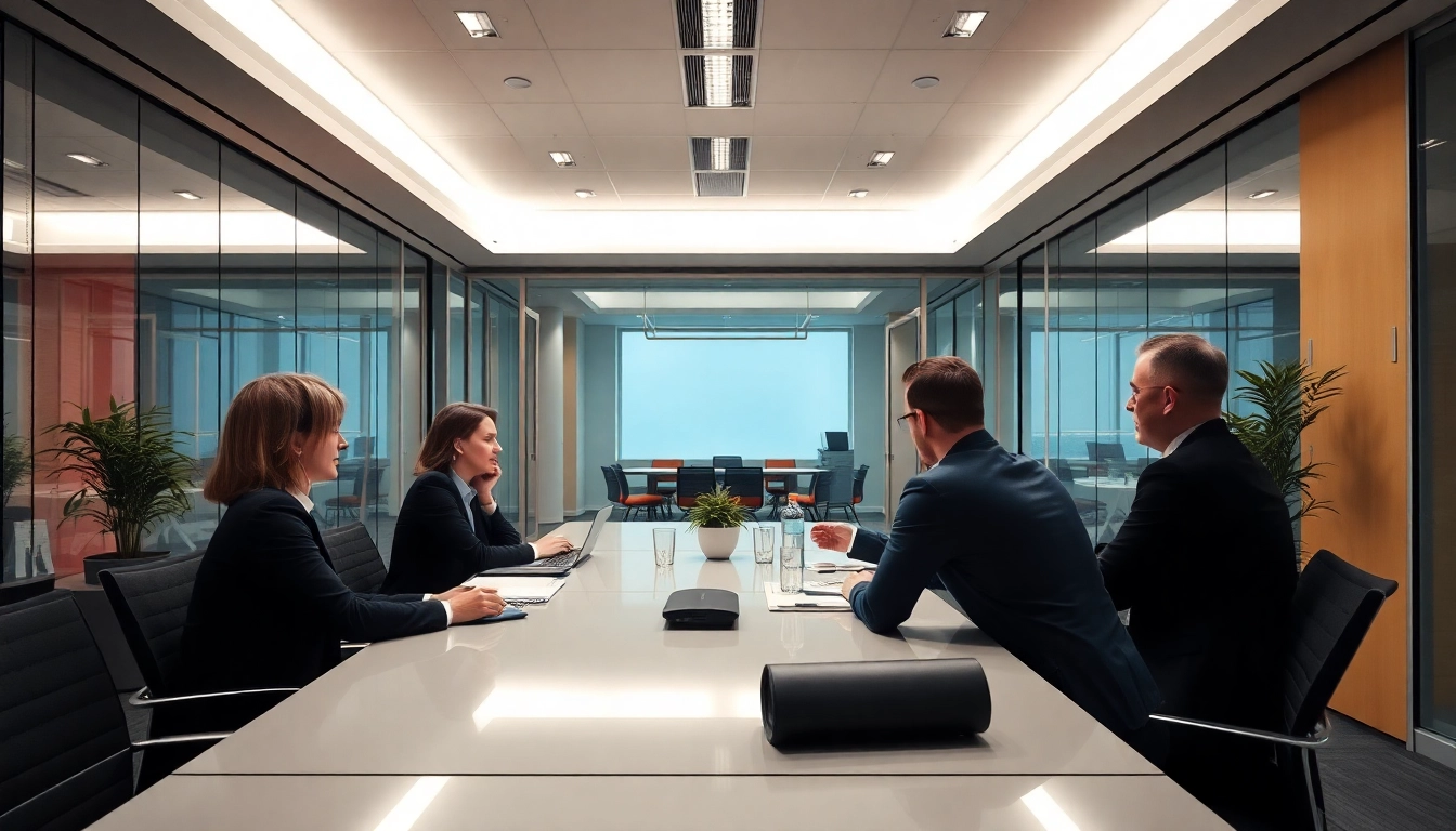 Unternehmensberatung: Unternehmensberater arbeiten an Lösungen in einem modernen Konferenzraum.