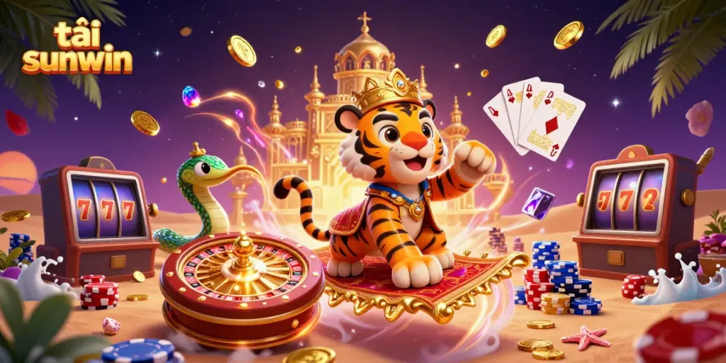Engage with the thrilling tải sunwin online casino experience as the tiger sultan and genie illuminate a vibrant scene.