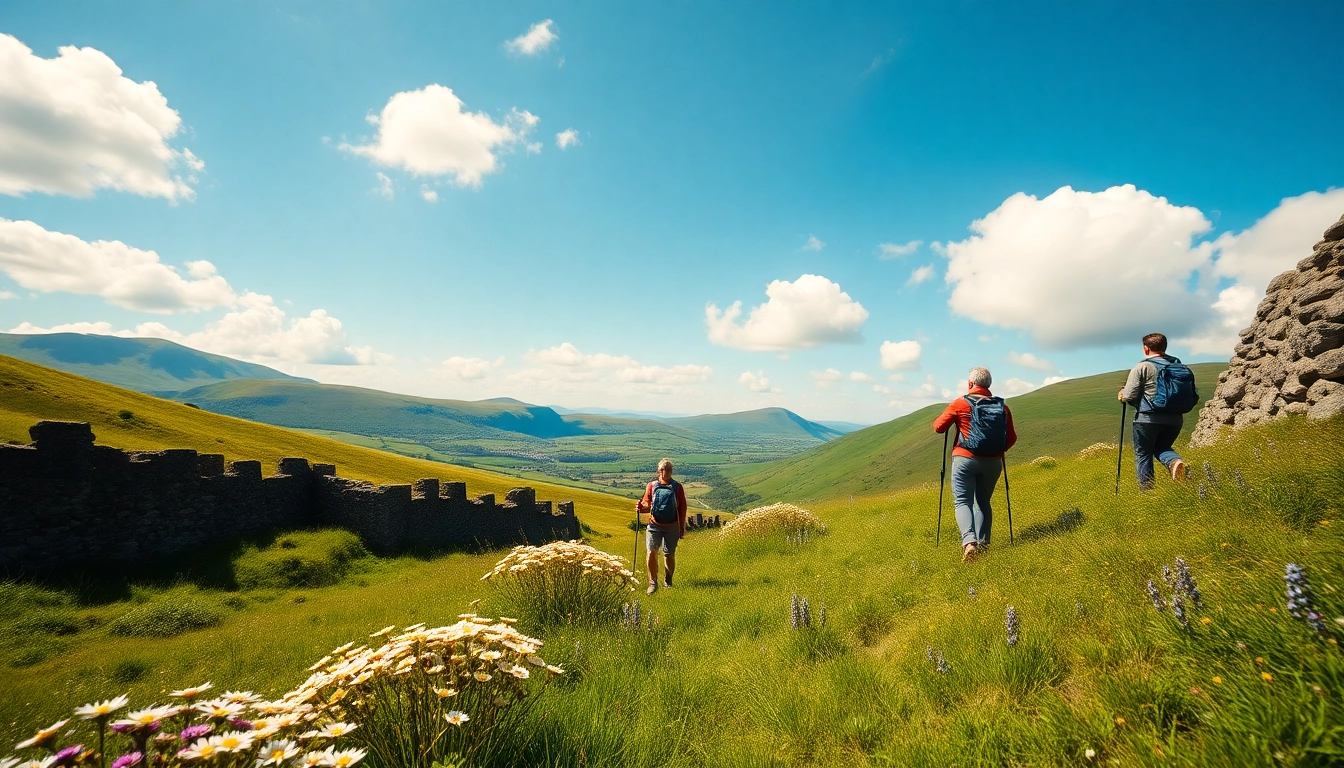 Erleben Sie eine Walking Holiday Ireland mit Wanderern in der malerischen irischen Landschaft.