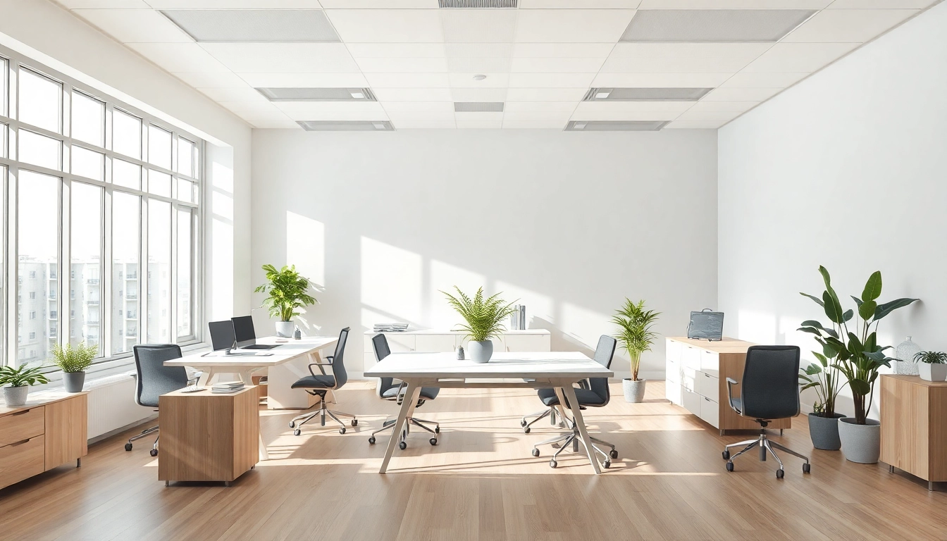 Moderne Büromöbel in einem hellen, ergonomischen Büro, das eine einladende und produktive Atmosphäre schafft.