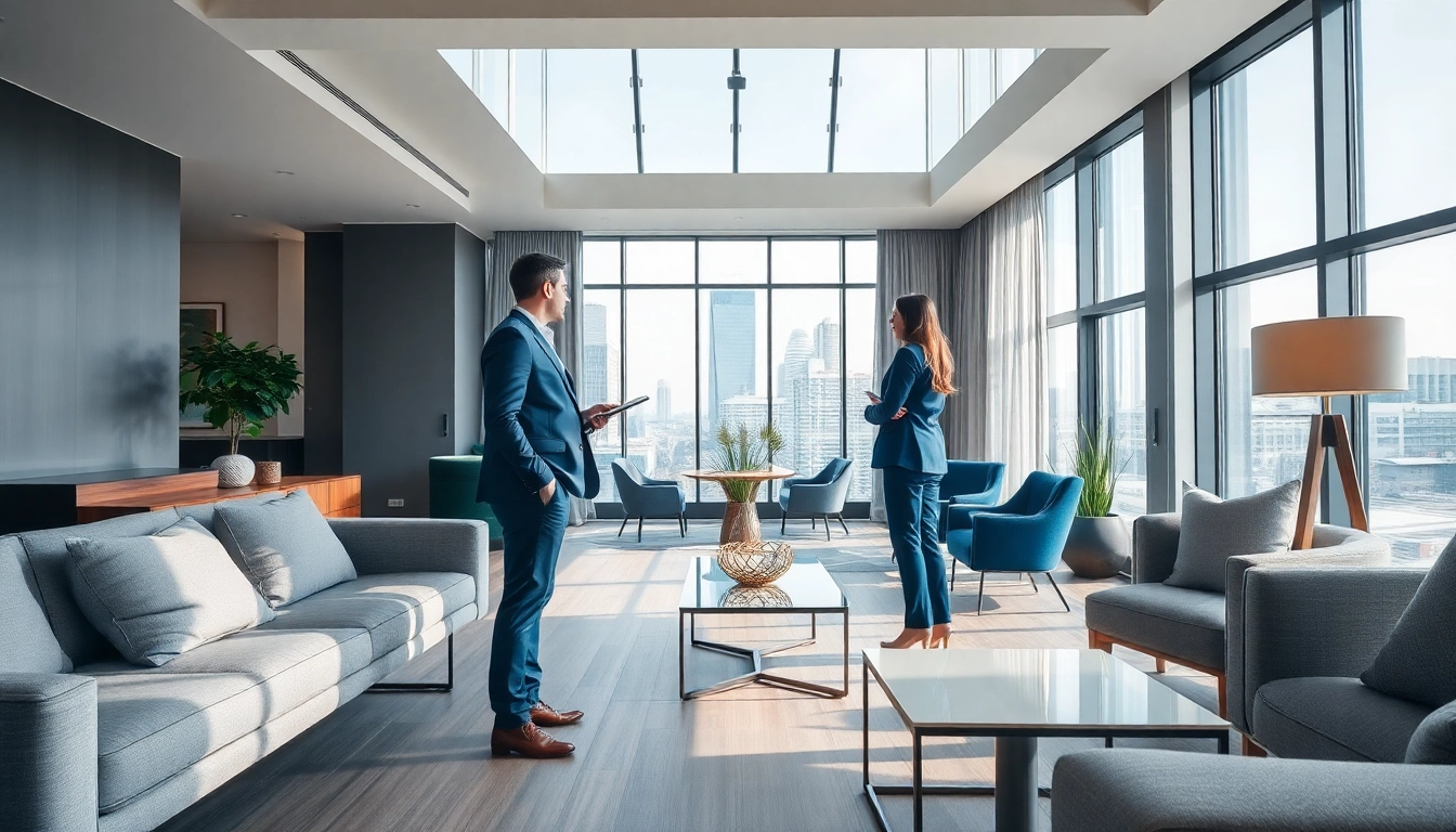 Immobilienmakler Frankfurt Sachsenhausen präsentiert Immobilien in einem modernen, eleganten Büro.