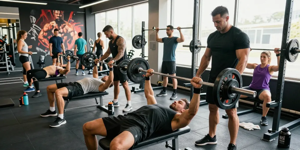Anabolika Shop athletes training hard, showcasing dedication to bodybuilding in a vibrant gym.