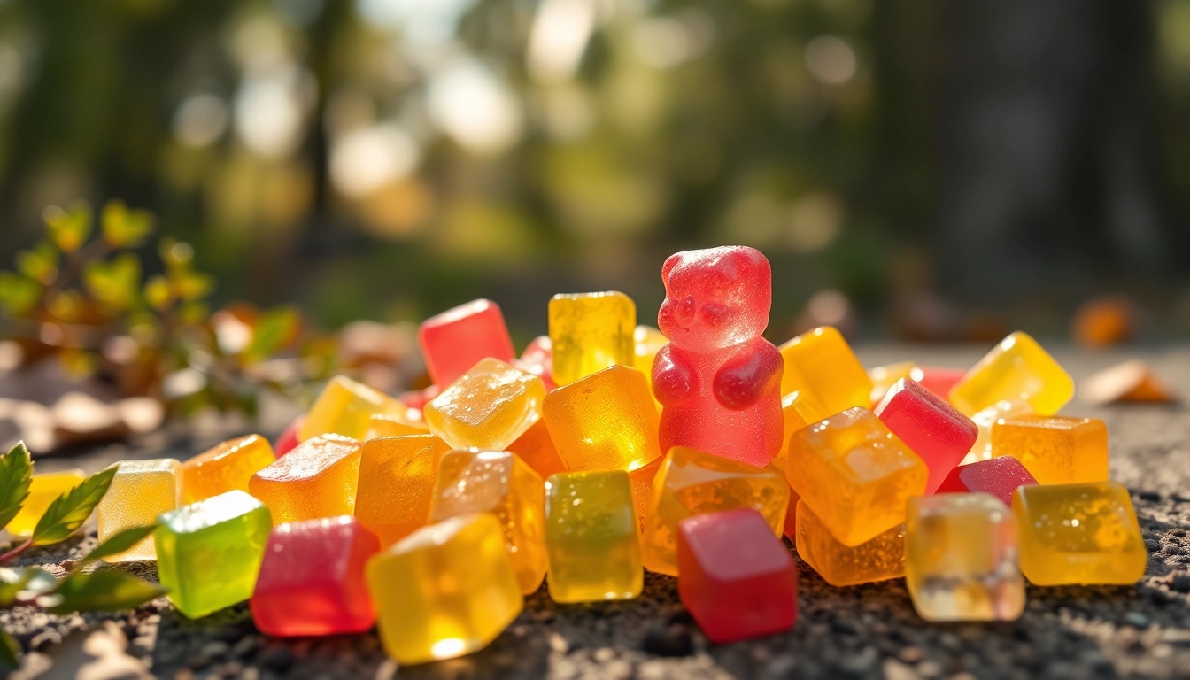 THC Gummibären in einer bunten Verpackung auf Holz, die zum Kaufen einlädt.