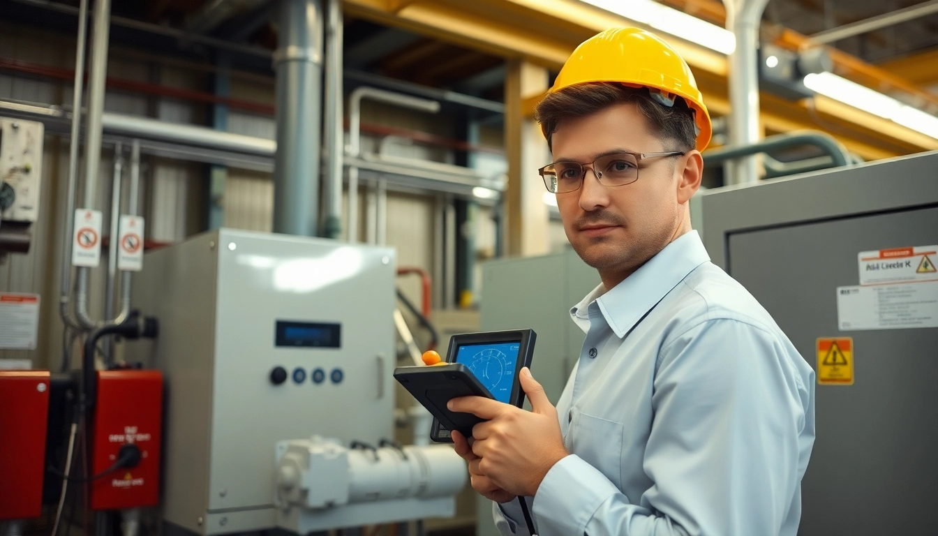 Professional performing a DGUV V3 Prüfung to ensure safety of electrical systems in a workplace environment.