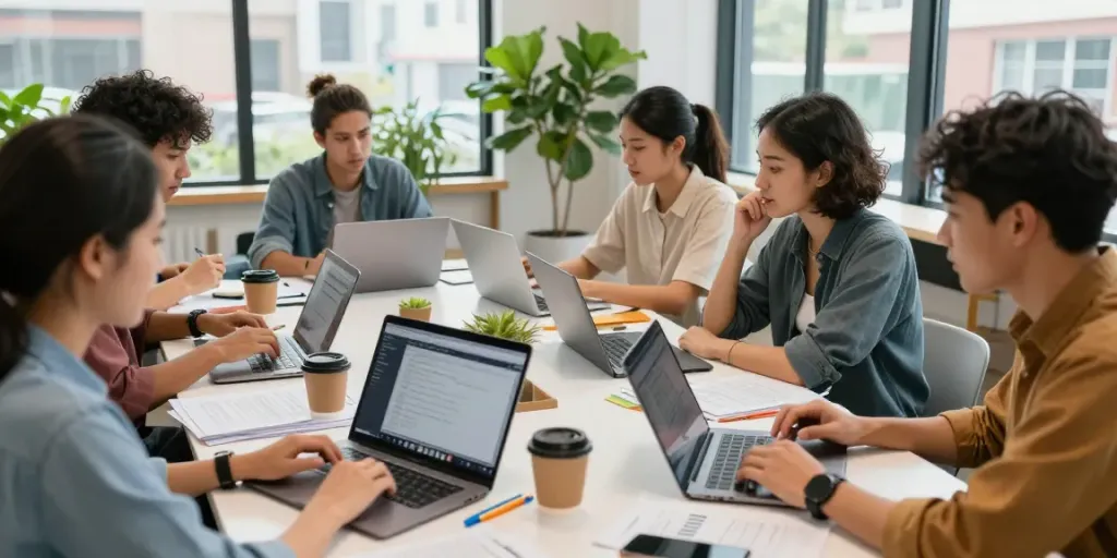 Collaborative financial strategies at https://red-deer.paydayloans-on.ca/ with diverse young professionals in a vibrant workspace.