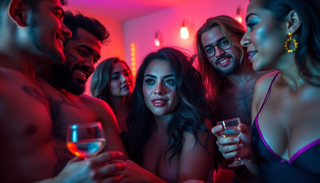 Engage with the dynamic world of fetish life through a vibrant, interactive scene depicting diverse individuals.