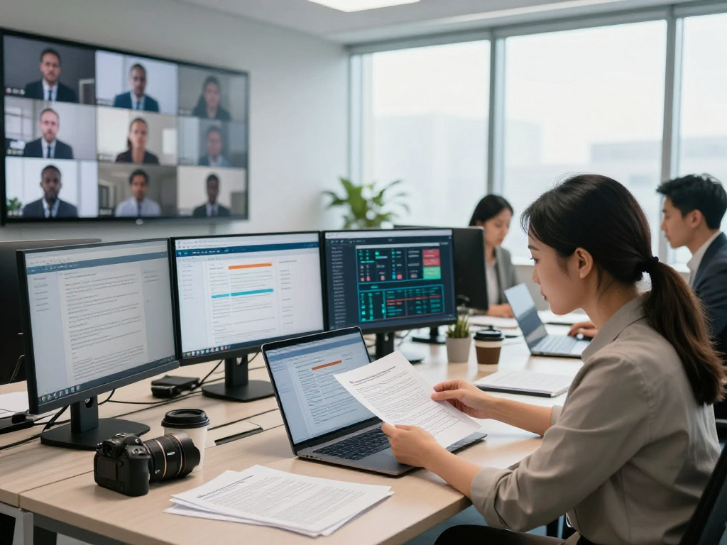 Experts analyzing document fraud detection in a modern office setting.