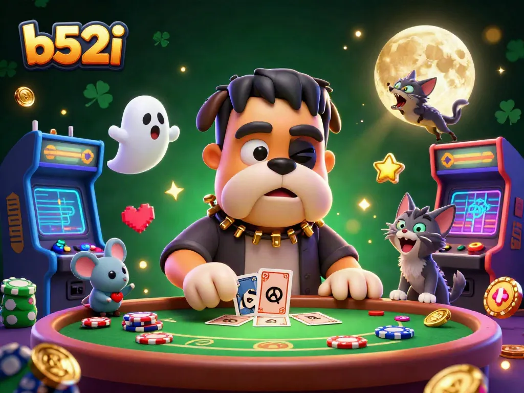 Engage with b52i's lively casino scene featuring a Frankenstein dog, ghostly mouse, and werewolf kitten.