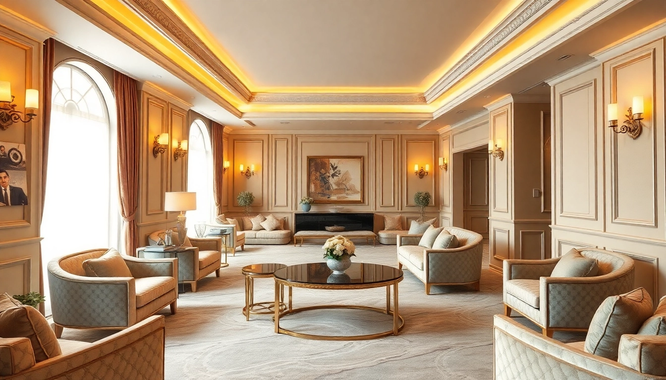 Luxury interior design showcasing elegant furnishings and soft lighting for a sophisticated atmosphere.