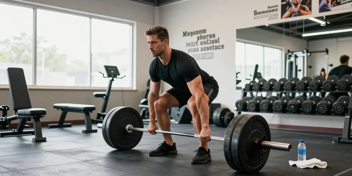 Anabolika Shop: Bodybuilder beim Deadlift mit professioneller Fitnessausrüstung im hellen Fitnessstudio