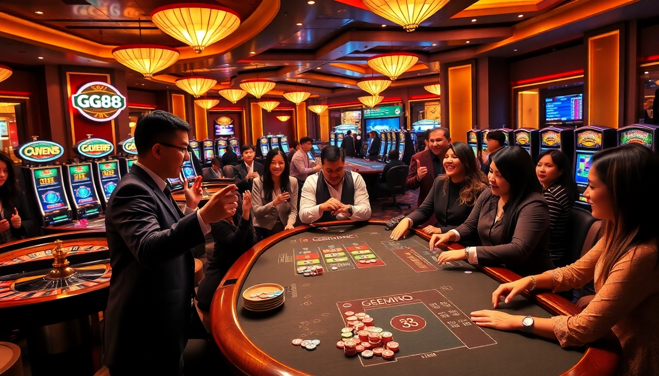 Players enjoying the excitement of GG88 at a vibrant casino gaming table.