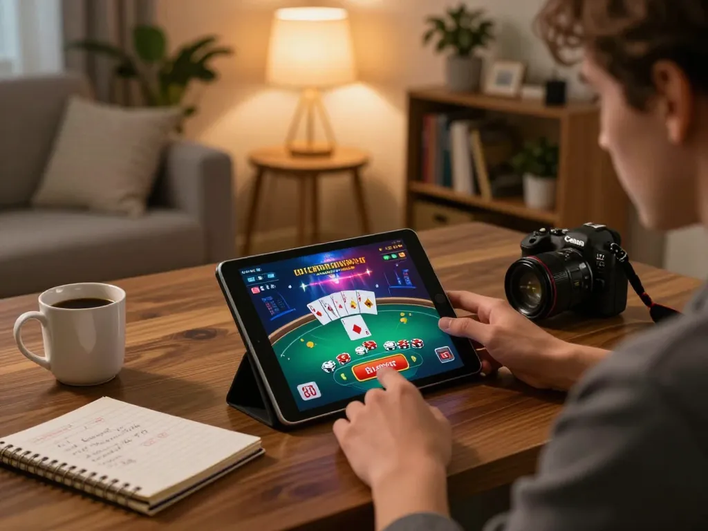 Engage in strategic online gaming at 888NEW, showcasing a cozy home setup with vibrant poker gameplay.