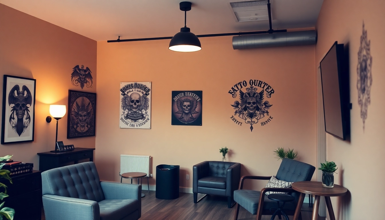 Besucher im Tattoo Studio München bewundern exklusive Tattoos auf verschiedenen Hauttypen, kreative Kunstwerke und eine einladende Atmosphäre.