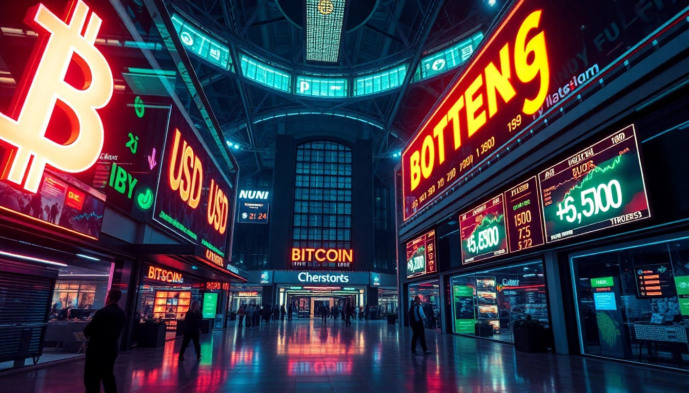 Visualisiere die aktuelle Bitcoin-Preise USD mit dynamischen Charts und Neonlichtern.