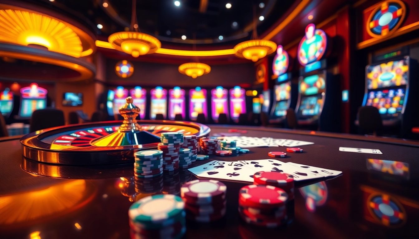 Experience the excitement of gambling at HM88 with vibrant casino visuals of poker, roulette, and slots.