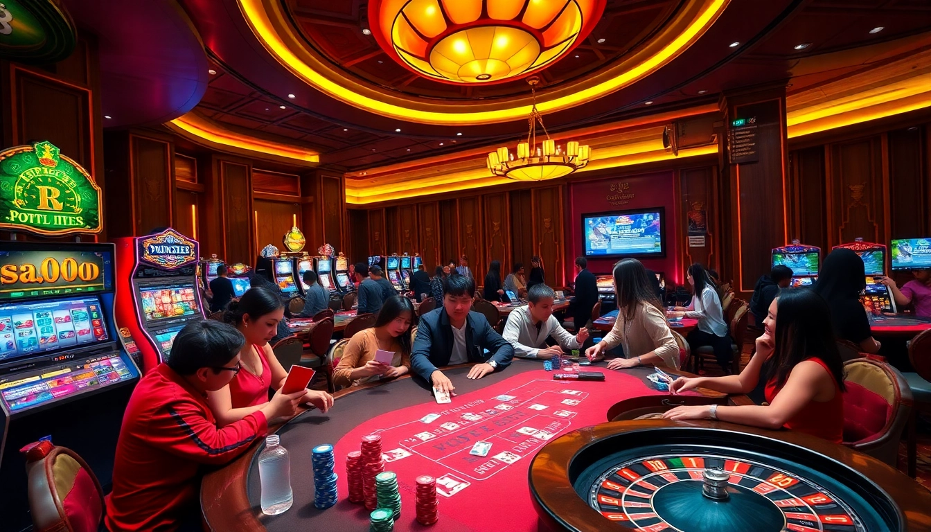 Experience the excitement of gambling at https://tk88t.org/ with players enjoying poker and slot machines.
