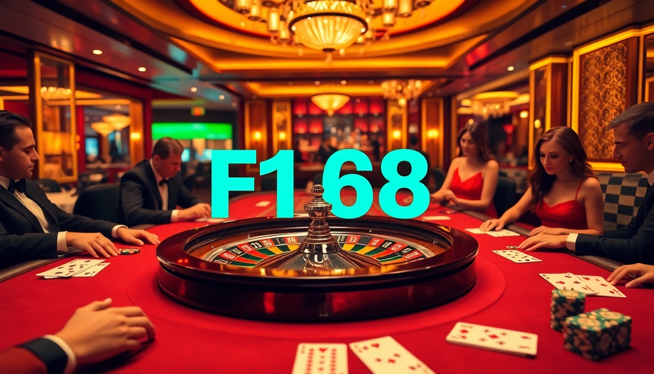 Experience the thrill of F168 with players engaging in a luxurious casino atmosphere.
