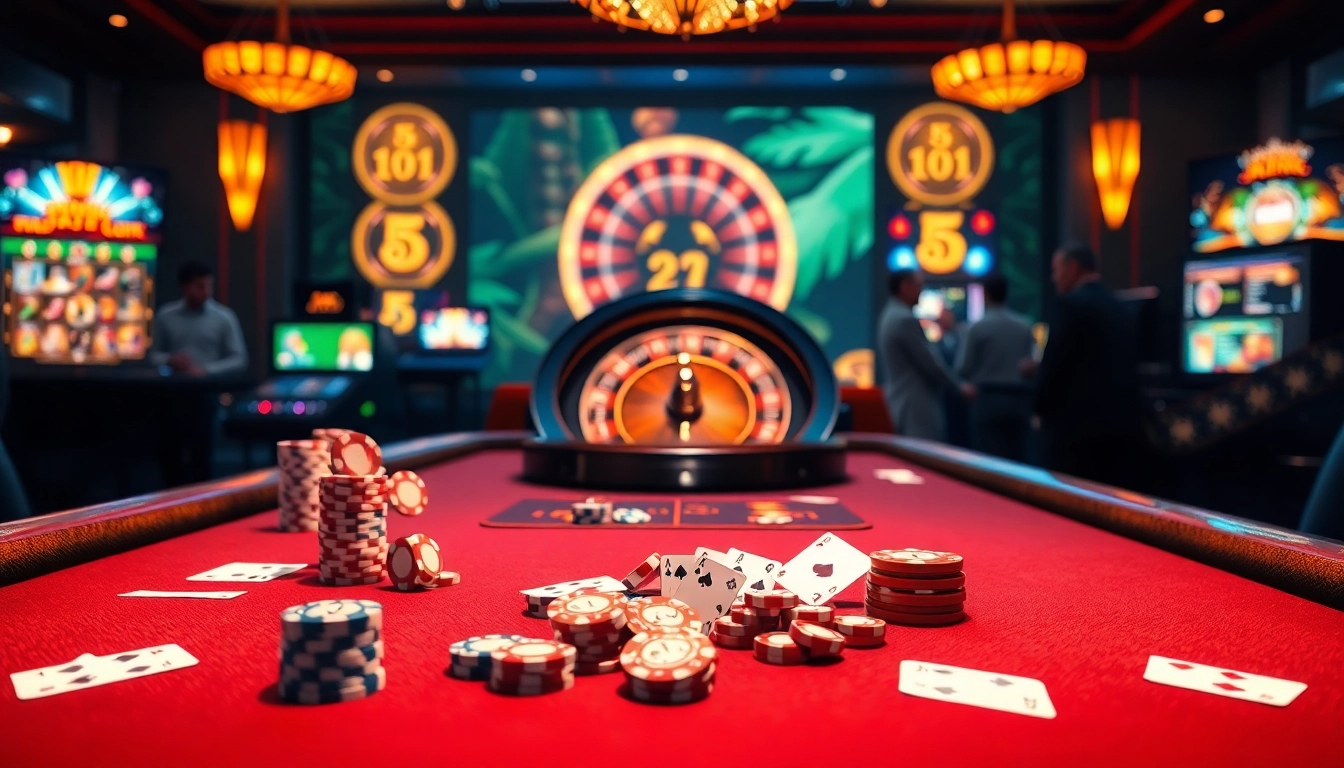 Engage with thrilling gameplay at https://luck8.name/ with a vibrant casino scene featuring poker and roulette.