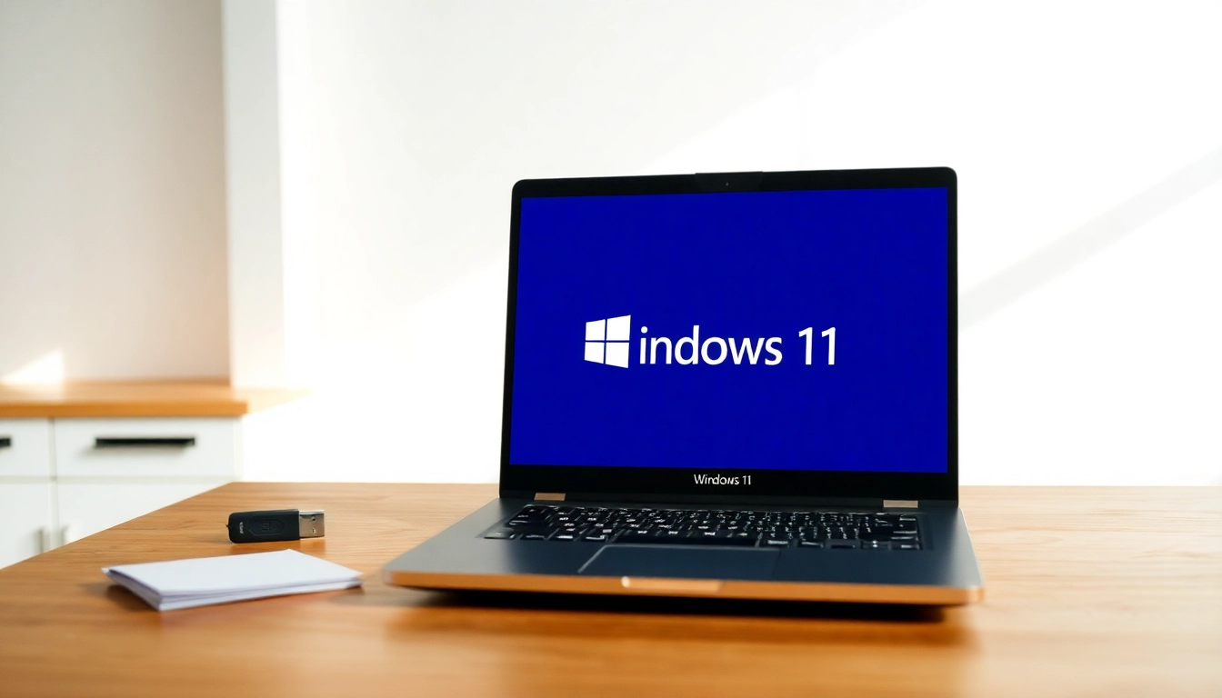 Windows 11 installieren Schritt für Schritt Anleitung am Laptop in einem modernen Arbeitsbereich.