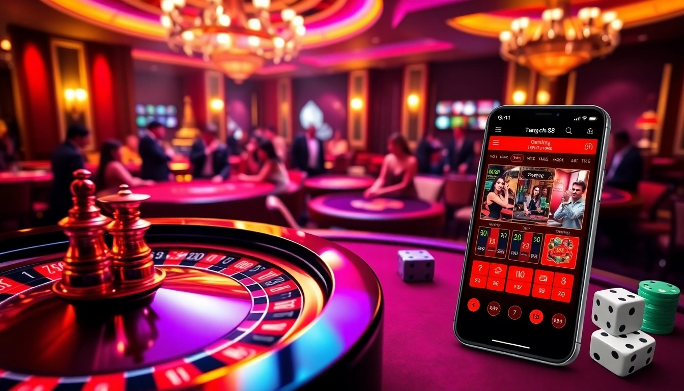 Engaging gambling experience at Trang chủ S8 with vibrant casino tables and roulette excitement.