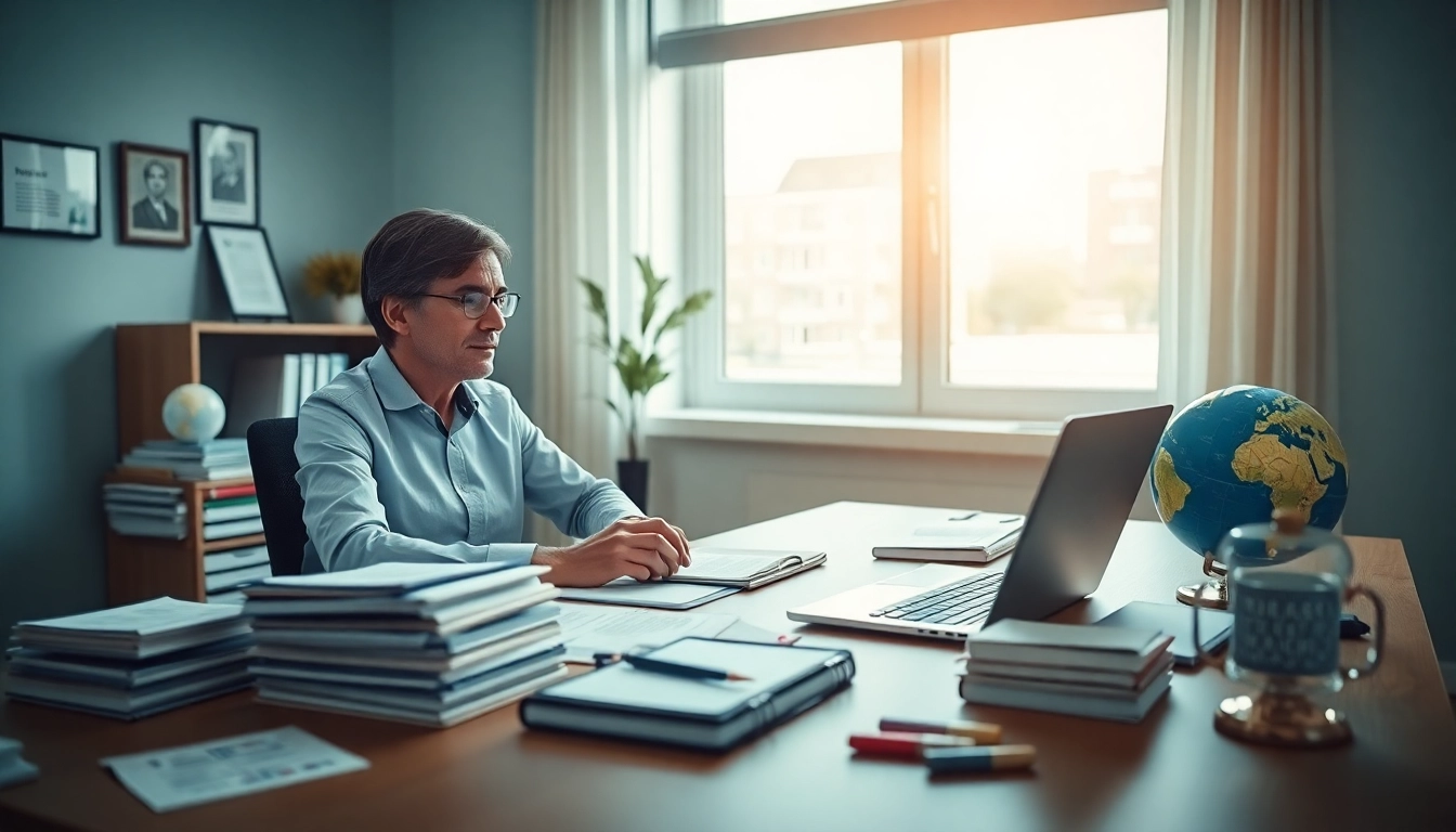 Professioneller Arbeitsplatz für Beglaubigte Übersetzungsdienste mit Übersetzungswerkzeugen und Dokumenten.