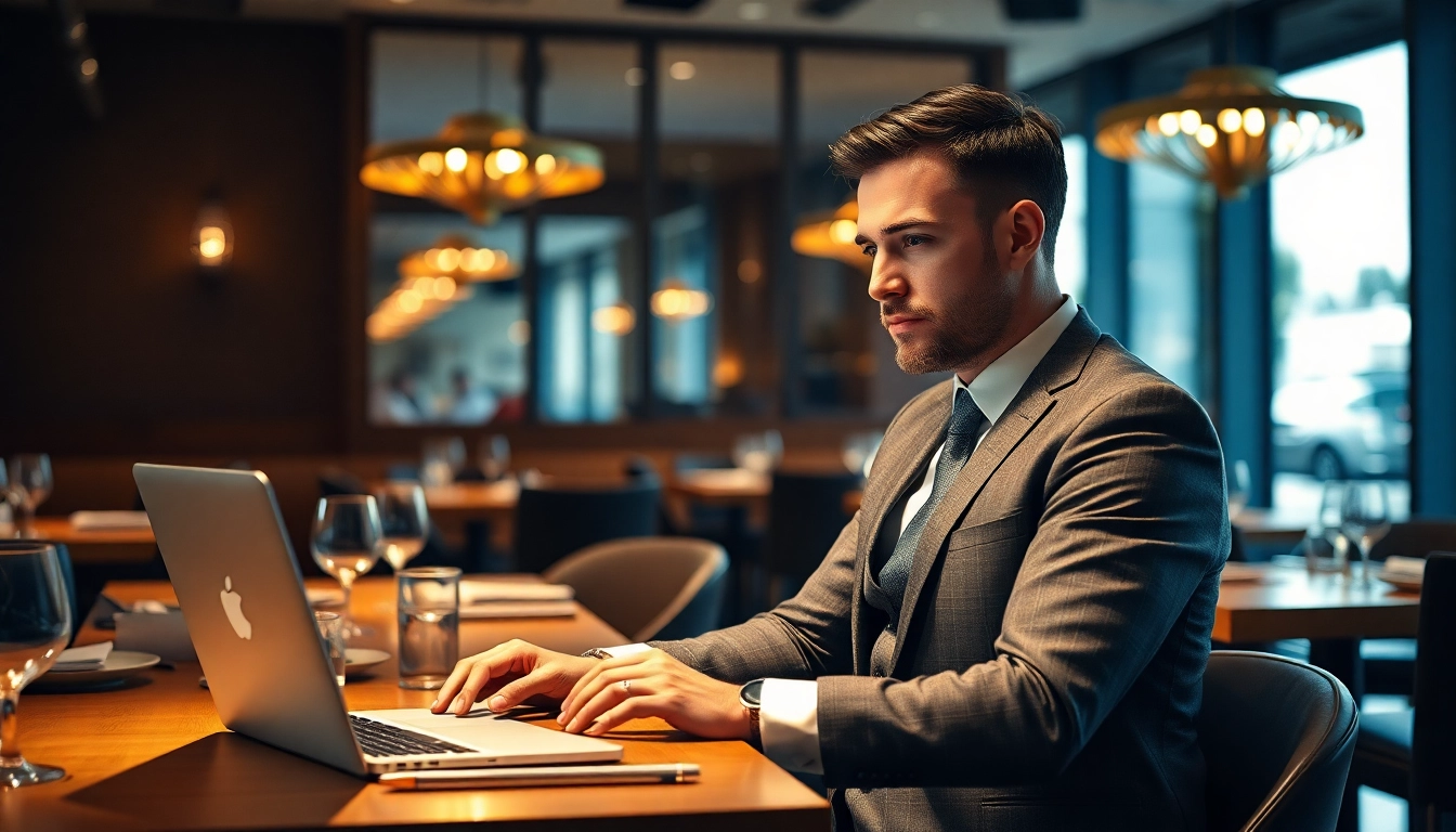 Headhunter Gastronomie interviewt einen Kandidaten in einem eleganten Restaurant, moderne Einrichtung und warmes Licht.